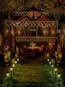 1 pièce Lumière suspendue extérieure à 138 LED - Conception en glaçons semi-circulaire, alimentée par USB avec 8 modes, parfaite pour l'arrière-cour, le patio, le jardin, les fêtes, les mariages - Coloré