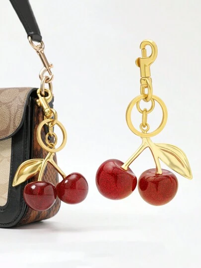 1pc Fashion Cherry Shaped Luxury Key Chain Keyring With Glitter Crystal Fruit Pendant For Women Valentine's Day Car Accessories Bag Charm School Fruit Cute Goth Y2k Bag Lanyards With Id Holder Car Accessories Bag Charms Christmas Gift Car Accessories Teacher Friend Sister Gift Ideas