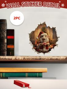 2 pièces Sticker mural de Noël souris avec cadeaux, autocollant mural PVC imperméable, autocollants adhésifs pour décoration de maison pour salon, chambre à coucher, salle de classe, salle de bain, décoration de vacances saisonnière