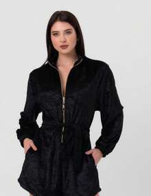 Black Suede Zipper Jumpsuit With Labrava - màu đen - Xem 3