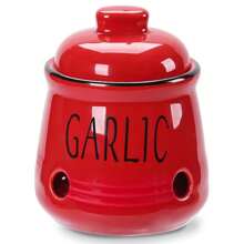 1 Peça Caixa de Armazenamento de Alho, Caixa de Armazenamento de Alho de Cerâmica, Recipiente de Armazenamento de Alho para Bancada, Jarra de Alho de Cerâmica com Tampa de Bambu, Tigela de Armazenamento de Legumes para Bancada, Lata de Armazenamento de Alho com Ventilação, Decoração de Cozinha Estilo Rústico, Utensílios de Cozinha