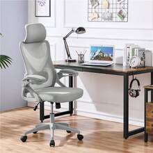 Office Chair With Flip-Up Armrest, Comfy Desk Chair With Adjustable Padded Headrest, Ergonomic Computer Chair With Customized Lumbar Support And Cushioned Seat - White/Grey - View 8