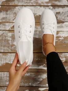 Giày đế bằng thoáng khí thường ngày cho nữ, giày thể thao thời trang, giày đế bằng buộc dây, mùa xuân, mùa hè và mùa thu - trắng - Xem 5