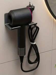 1pc Wall-mounted Hair Dryer Holder With Plug Hook And Storage Box For Hairdressing Tools - White - View 1