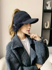 Damska ciepła dzianinowa czapka z daszkiem, termiczna podszewka, gruba ochrona słuchu, wiatroszczelna dzianinowa czapka, czapka do uprawiania sportów na świeżym powietrzu