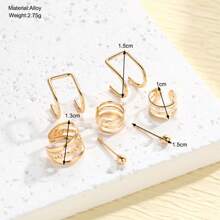 7件套多层耳夹，每套包含7只金色耳夹耳环。设计风格复古欧式，镂空创意设计，简约时尚。这款耳环套装适合女性日常佩戴，可搭配不同服饰，展现个人魅力。情人节配饰。 - 彩色 - 查看 5