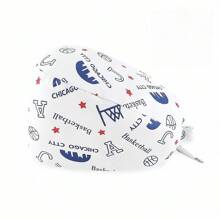 1pc Women Mountain & Water Print Cartoon Graffiti Polyester Printed Scrub Cap, Four Seasons Medical Worker Cap For Doctor, Nurse, Beauty Salon, Veterinary, Anti-Bacterial Dust Free Halloween