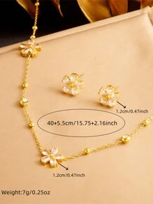 1 套镀金不锈钢水钻和透明花链手链、耳环和项链首饰套装情人节、妈妈、母亲、母亲节、礼物