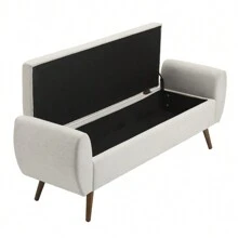 LIVINGANDHOME Living And Home Linen Upholstered Storage Bench - 151cm W x 47cm D x 55cm H  Beige - View 9