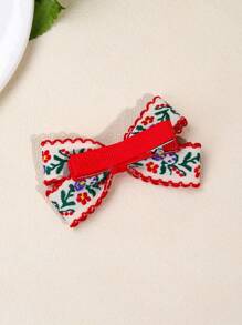 2 件彩色花朵刺绣蝴蝶结发夹，适合女士，复古风格可爱甜美派对发夹，面料优雅发饰，适合日常佩戴