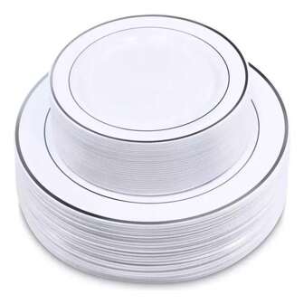 5/10/20/25/50 pièces Assiettes décoratives premium à bordure blanche, convient pour la maison, le restaurant, le mariage, les rassemblements d'amis, les fêtes d'anniversaire, les événements extérieurs, réutilisables après lavage