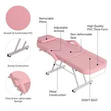 3-Section Spa Massage Table With Hydraulic Stool, 73-Inch Adjustable Tattoo Chair Esthetician Lash Bed With Removable Headrest, Salon Chair Facial Bed For Beauty Barber Massage Equipmentlash Bed ,Massage Bed, Salon Equipment,Beauty Bed,Salon Furniture,Lash Table - 粉色 - 查看 3