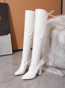 Timesize Lace-Up White High Heel Boots For Women, Thick Heel Over-The-Knee Long Boots, Fashionable Winter Boots Sexy Lady Boots - White - View 6