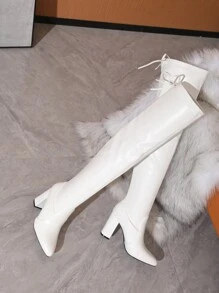 Timesize Lace-Up White High Heel Boots For Women, Thick Heel Over-The-Knee Long Boots, Fashionable Winter Boots Sexy Lady Boots - White - View 7