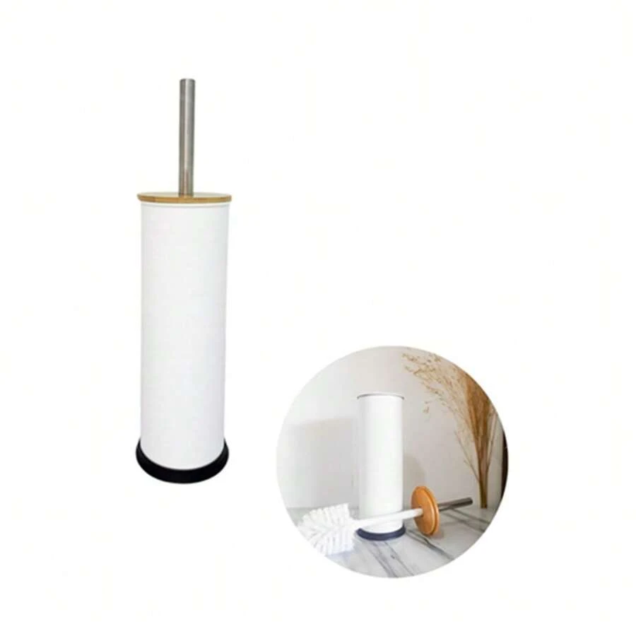 Escova Sanitária Styllus Suporte Inox Banheiro Tampa Bambu - Branco - Visão 1