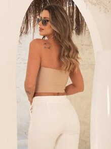 Cropped Tube Top Strapless Suplex Cropped Stripe - 米色 - 查看 3