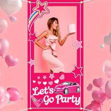 180*90cm Pink Border Photo Shoot Backdrop Cloth For Girl, Frame Decoration For Photography, Party & Wedding Decoration Props, Christmas - Multicolor - View 3