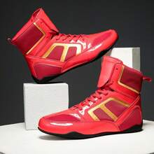 TACHUAN 1 par de sapatos de luta livre profissional para homens e mulheres, sapatos de boxe de combate de cano alto para treinamento em artes marciais, MMA, Muay Thai, Fitness Kickboxing - Vermelho - Ver 8