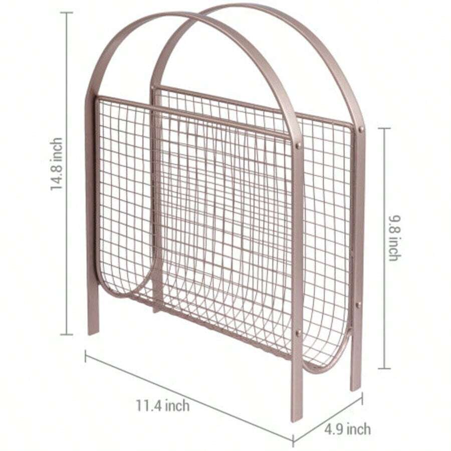 Rose Gold Freestanding Magazine Holder, Tabletop Metal Mesh Wire