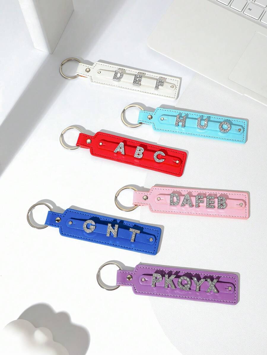 1pc Customizable Sparkling Key Chain With Rhinestone English Letters And Numbers, Suitable For DIY Bracelet, Wristband, Jewelry Accessory - Multicolor - View 1