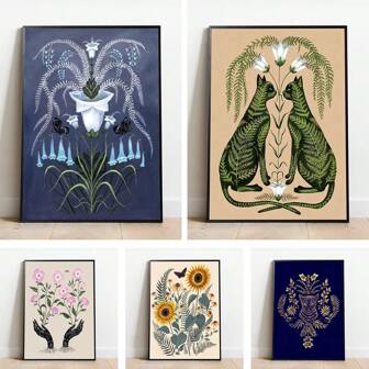 FajerminArt 1 件复古艺术帆布海报，动物和植物印刷品，适用于客厅和卧室装饰，无框架