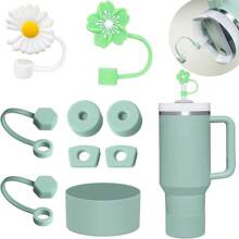 Juego de 9 accesorios para taza, que incluye 6 tapones antiderrame de silicona, 2 tapas para cubrir pajitas de 9-10 mm, y 1 bota de silicona para tumbler de 40oz y 30oz
