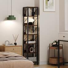 6-Layer Ladder Shelf Bookcase, Living Room Country Industrial Style Vertical Shelf Storage Organizer, Suitable For Bedroom, Living Room, Home Office Retro Color/Grey/Black