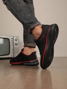 大码男士休闲透气网布舒适运动鞋 - 黑色 - 查看 5