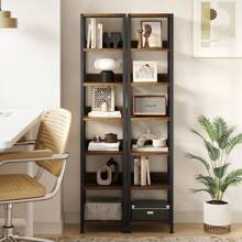 6-Layer Ladder Shelf Bookcase, Living Room Country Industrial Style Vertical Shelf Storage Organizer, Suitable For Bedroom, Living Room, Home Office Retro Color/Grey/Black