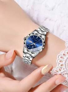 NARY 1 pièce Montre à quartz élégante pour femmes avec calendrier à la mode et cadran de jour, bracelet en acier inoxydable, convient pour le port quotidien et les fêtes