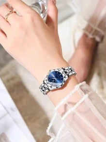 NARY 1 pièce Montre à quartz élégante pour femmes avec calendrier à la mode et cadran de jour, bracelet en acier inoxydable, convient pour le port quotidien et les fêtes