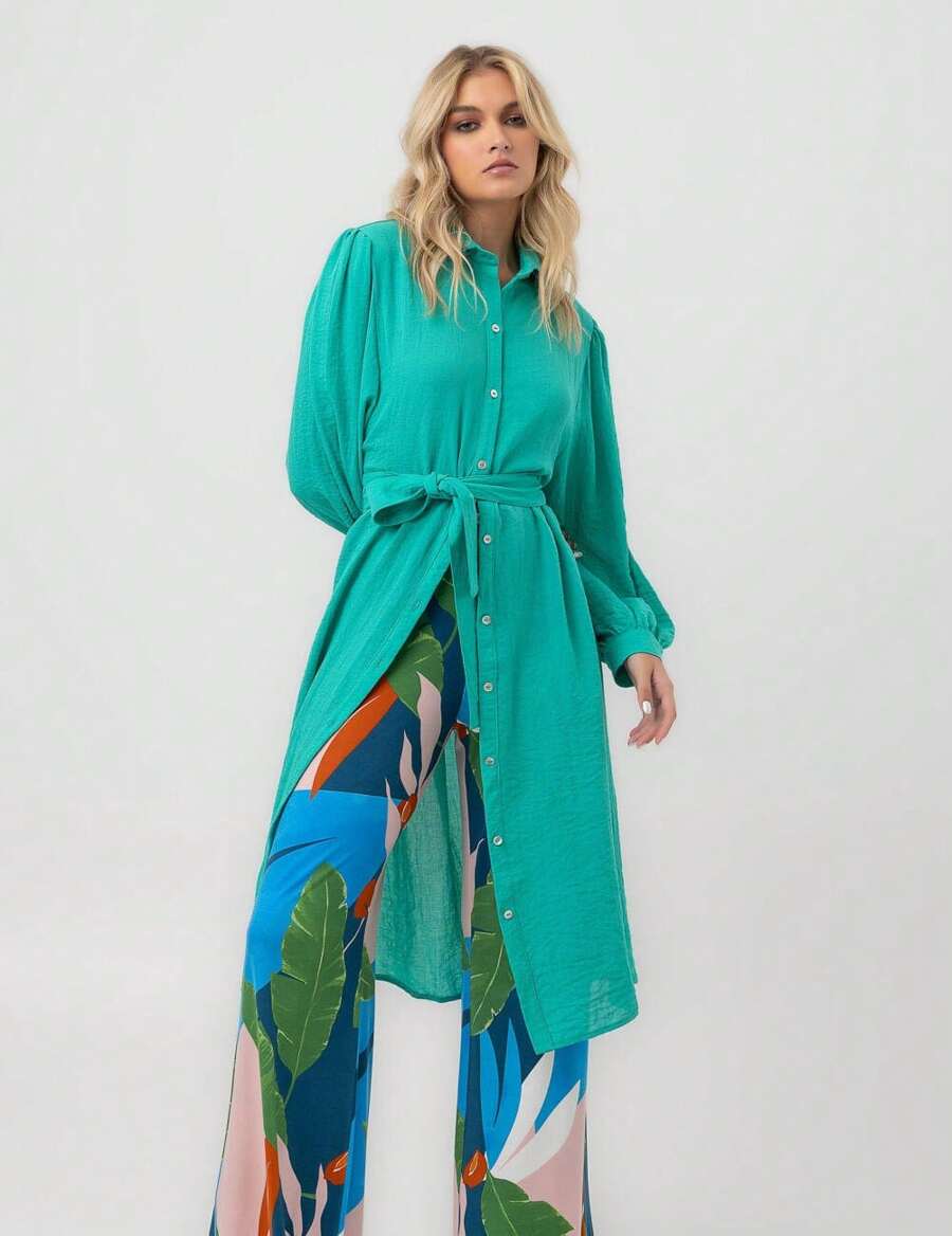 Pequiá Green Textured Viscose Shirt - màu xanh lá - Xem 1