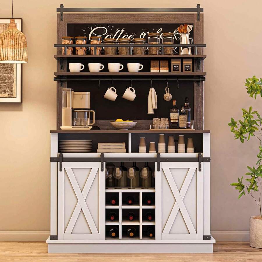 Coffee Bar Farmhouse Buffet With Storage, 75" H Bar