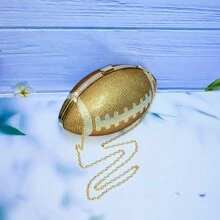 1pc Sparkling Double-Sided Crystal Embellished Rugby Ball Shaped Clutch Bag, Suitable For Wedding, Party & Daily Use - Gold - View 8