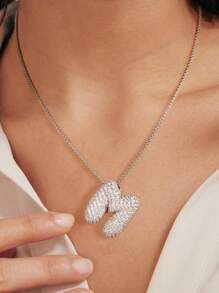 1 chiếc vòng cổ hình quả bóng Cubic Zirconia bằng đồng thau hình chữ cái tiếng Anh 26 - vòng cổ - Xem 2