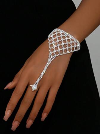 1 st Snygg mångsidig strass fingerkedja, lämplig för kvinnor att bära på bröllop, banketter, fester och vardagsliv