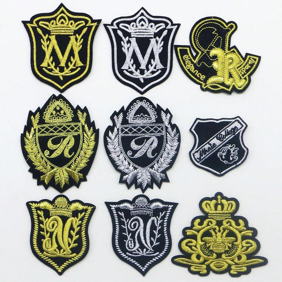 2 件金色银色男士服装肩章，刺绣徽章标签贴片适用于外套、帽子、包包、服装配饰 DIY 熨烫 - 2pcs - 查看 1