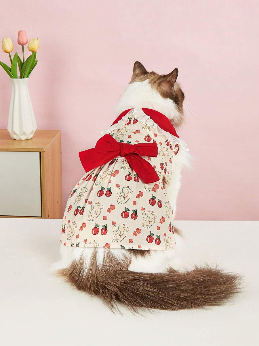1pc Pet Dress, Summer Breathable Dog Cat Dress With Cute Rabbit, Cherry, Heart & Big Bow Design, Suitable For Small/Medium Dogs - Multicolor - View 1