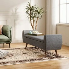 LIVINGANDHOME Living And Home Linen Upholstered Storage Bench - 151cm W x 47cm D x 55cm H  Grey - View 2
