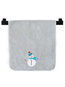 1pc, 34x75cm Coral Fleece Christmas Xmas Theme Embroided Cute Snowman Pattern Hand Towel For Kitchen Bathroom Decoration Summer Back To School