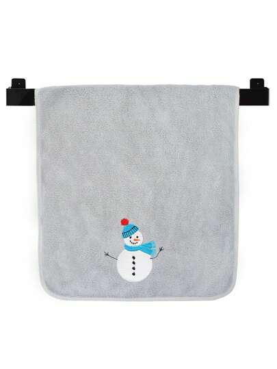 1pc, 34x75cm Coral Fleece Christmas Xmas Theme Embroidered Cute Snowman Pattern Hand Towel For Kitchen Bathroom Decoration Fall Decor Back To School For Beauty Salon Home Bathroom Shower Towels For Beauty Salon, Hotel Sports,Home Essentials, Towel, Skin Care