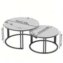 Set Of 2 Round Modern Nesting Table White Ice Jade Slate Accent Tables With Reinforced Metal Frame - White Ice Jade - View 6