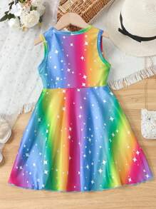 梦幻独角兽印花无袖连衣裙，色彩鲜艳 - 彩色 - 查看 3