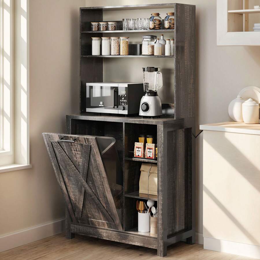 Estantería para horno de cocina con papelera, y soporte para