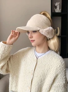 Damska ciepła dzianinowa czapka z daszkiem, termiczna podszewka, gruba ochrona słuchu, wiatroszczelna dzianinowa czapka, czapka do uprawiania sportów na świeżym powietrzu