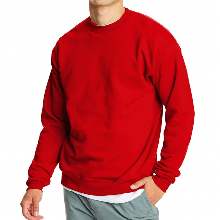 Men's Crew Neck Fleece-Lined Pullover Sweater - Red - View 1