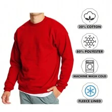 Men's Crew Neck Fleece-Lined Pullover Sweater - Red - View 4