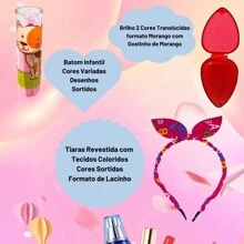 Children's Makeup Kit: Toiletry Bag + Lip Gloss + Eyeshadow Brush + Glitter + Lipstick - 彩色 - 查看 4