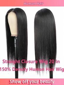 Tóc giả bằng tóc thật Body Wave 4X4 ren đóng cửa với tóc trẻ em 150% mật độ màu tự nhiên - màu đen - Xem 3