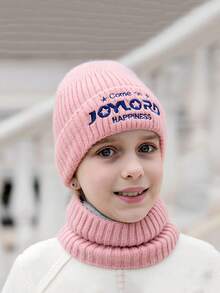 2pcs/Set Kids Thick Knitted Beanie Hat And Scarf Set, Unisex Design Suitable For Autumn And Winter - Multicolor - View 13
